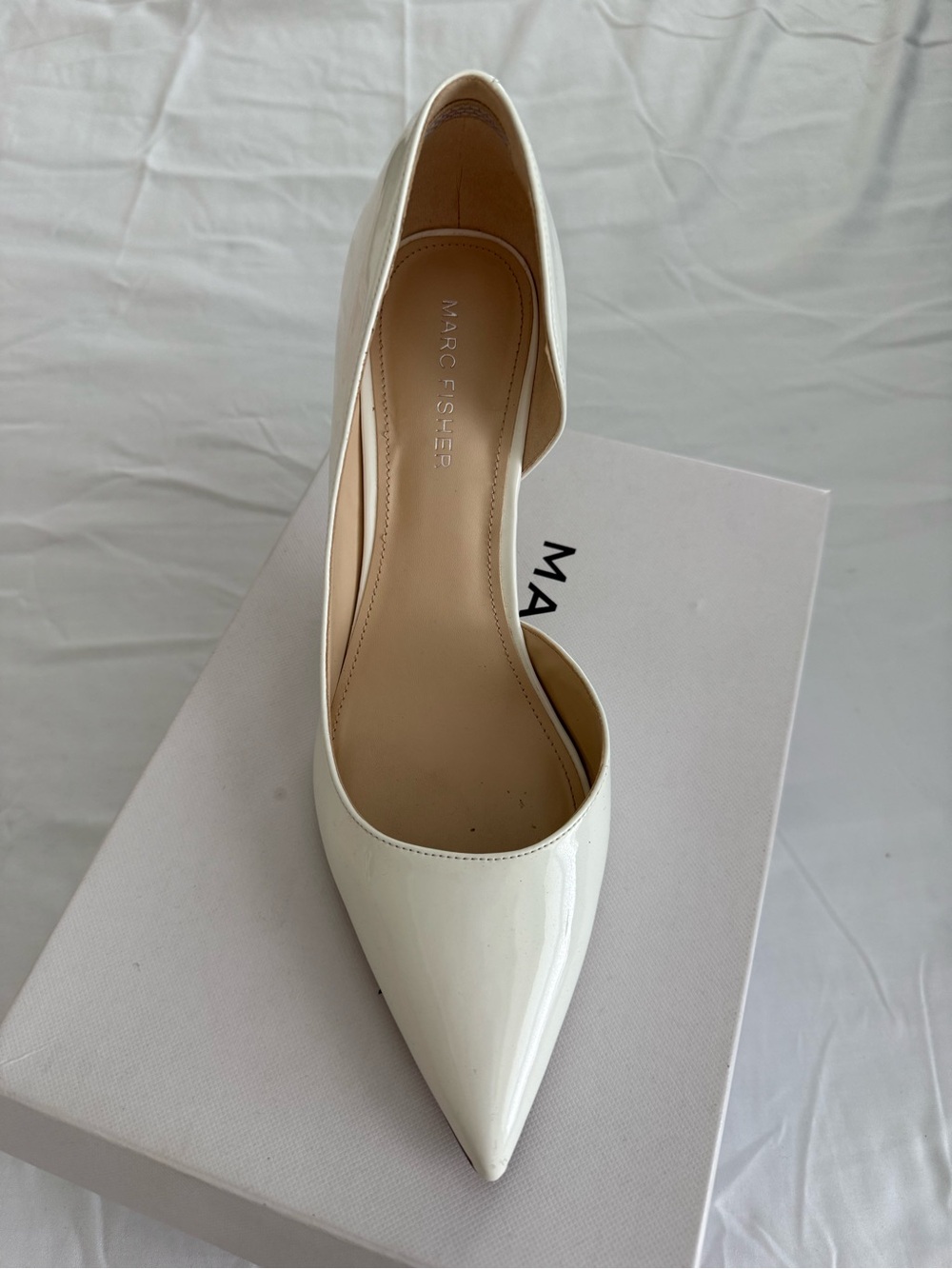 Marc Fisher White Patent Pointed Toe Pump